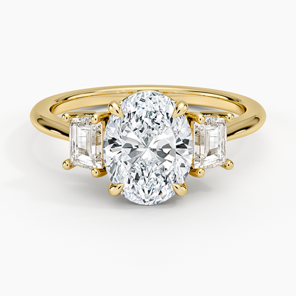 Embrace Three Stone Trapezoid Diamond Ring - Oval Cut Center Stone