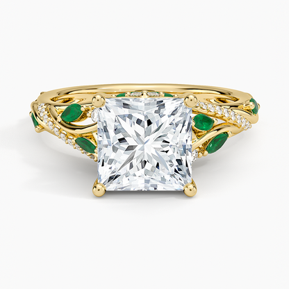 Begonia Vine Diamond and Lab Emerald Ring (1/8 ct. tw.) - Princess Cut Center Stone