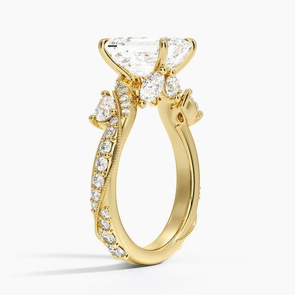 Grand Camellia Diamond Ring - Emerald Cut Center Stone
