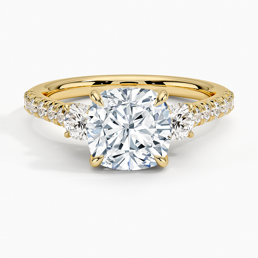 Amelie Three Stone Diamond Ring - Cushion Cut Center Stone