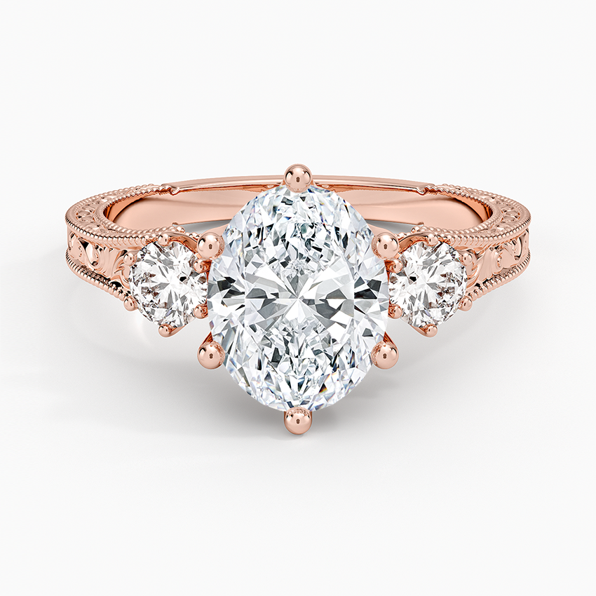 Hudson Engraved Three Stone Diamond Ring (1/3 ct. tw.) - Oval Center Stone
