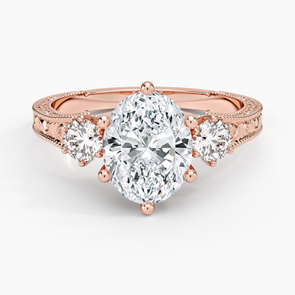 Hudson Engraved Three Stone Diamond Ring (1/3 ct. tw.) - Oval Center Stone