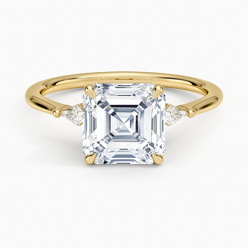 Petite Cometa Three Stone Diamond Ring - Asscher Cut Center Stone
