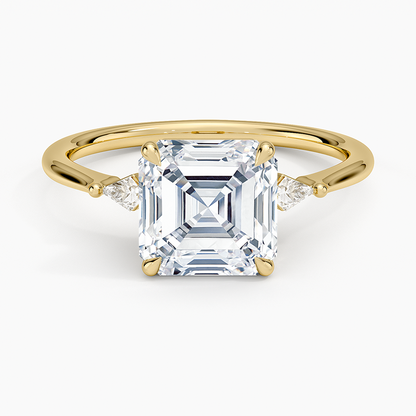 Petite Cometa Three Stone Diamond Ring - Asscher Cut Center Stone