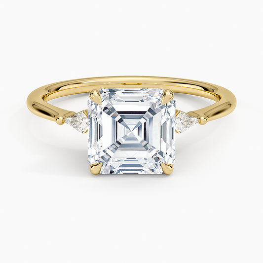 Petite Cometa Three Stone Diamond Ring - Asscher Cut Center Stone