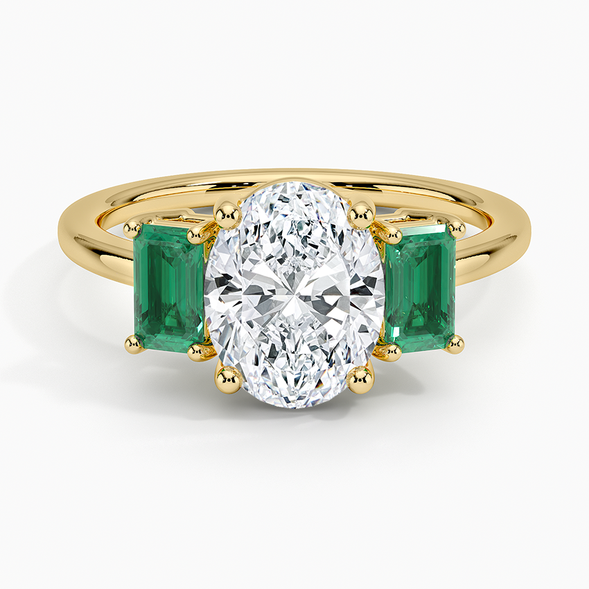 Luxe Rhiannon Three Stone Lab Emerald Ring - Oval Cut Center Stone