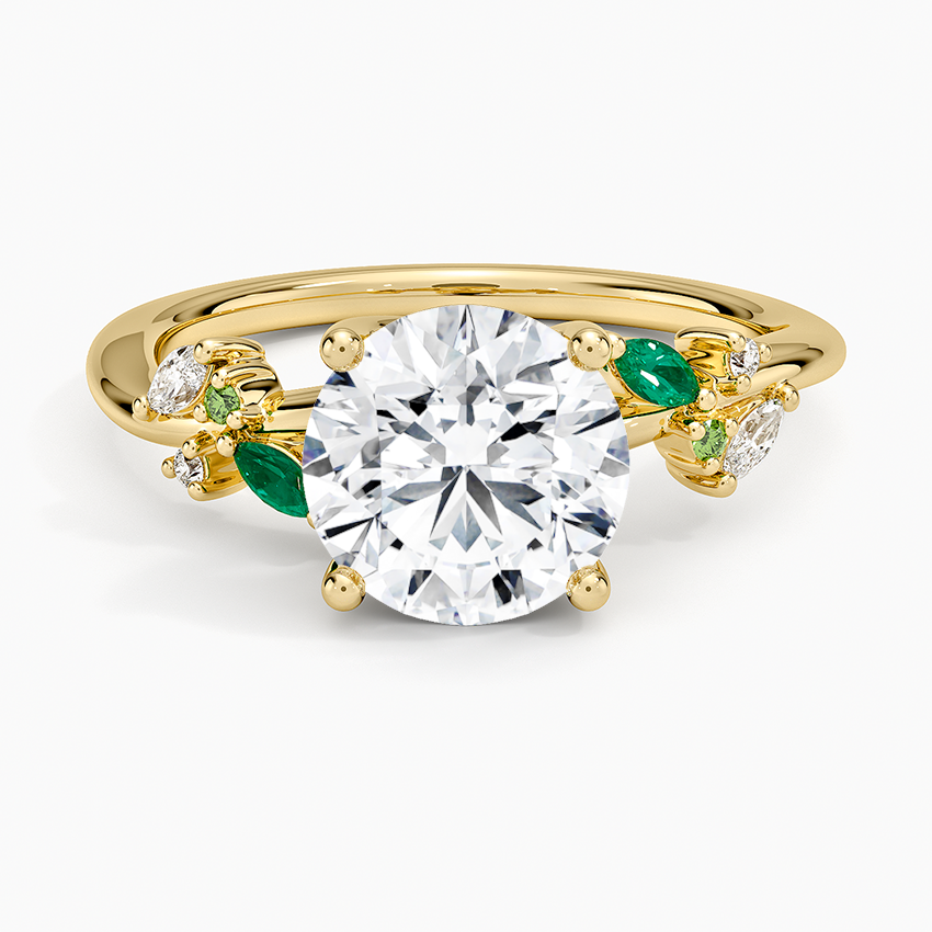 Arden Diamond Ring with Lab Emerald Accents - Round Cut Center Stone