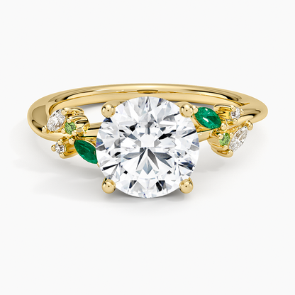 Arden Diamond Ring with Lab Emerald Accents - Round Cut Center Stone
