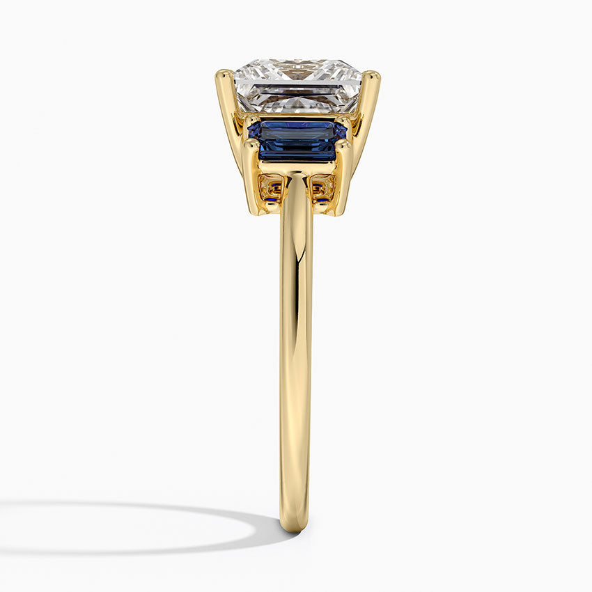 Luxe Rhiannon Three Stone Sapphire Ring - Princess Cut Center Stone