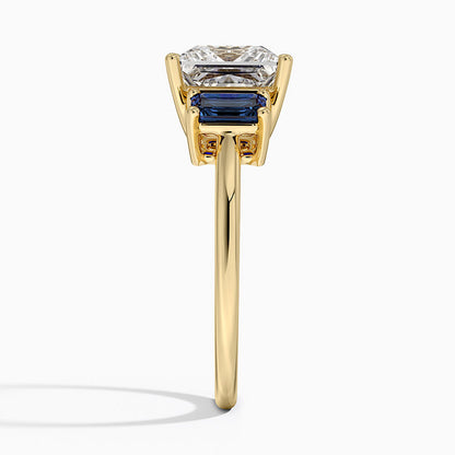 Luxe Rhiannon Three Stone Sapphire Ring - Princess Cut Center Stone
