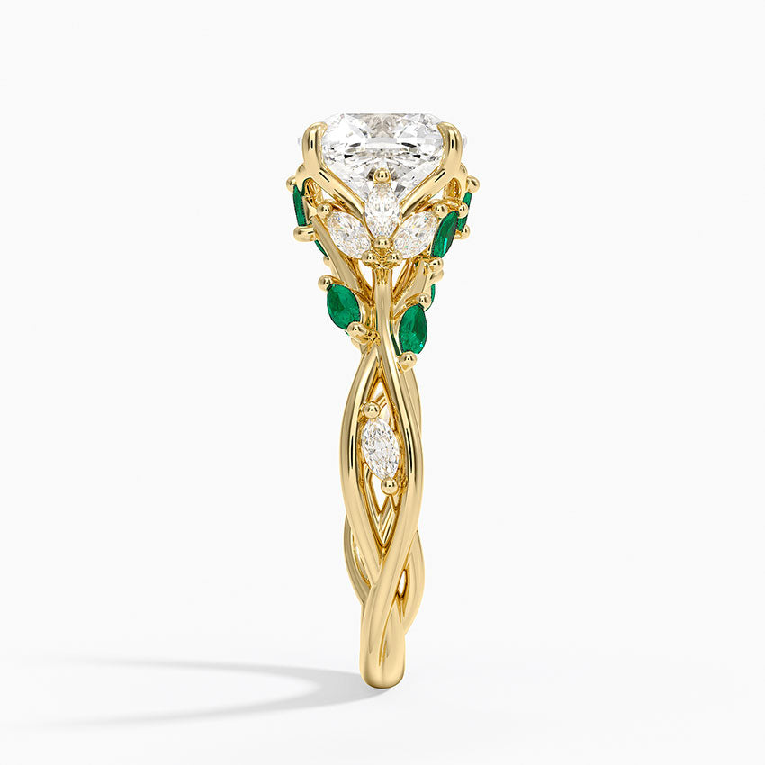 Secret Garden Lab Emerald and Diamond Ring (1/4 ct. tw.) - Cushion Cut Center Stone