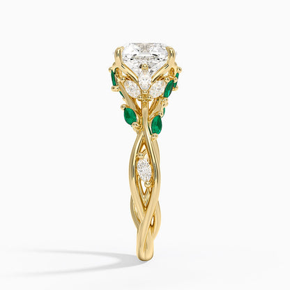 Secret Garden Lab Emerald and Diamond Ring (1/4 ct. tw.) - Cushion Cut Center Stone