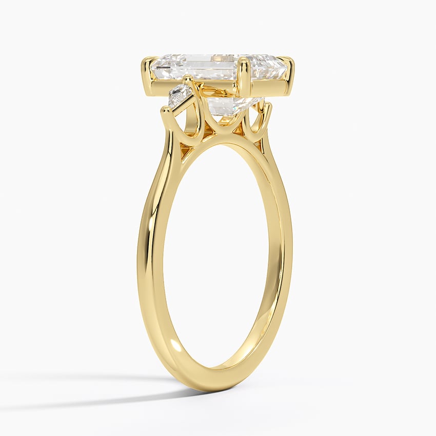 Petite Cometa Perfect Fit Three Stone Diamond Ring - Emerald Cut Center Stone