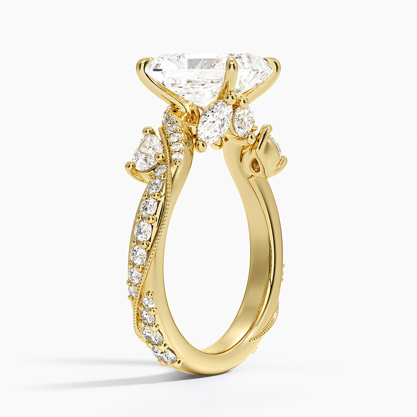 Grand Camellia Diamond Ring - Radiant Cut Center Stone