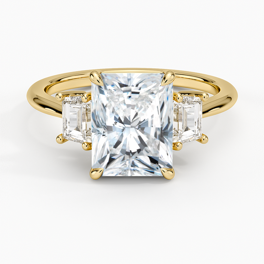 Embrace Three Stone Trapezoid Diamond Ring - Radiant Cut Center Stone