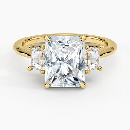 Embrace Three Stone Trapezoid Diamond Ring - Radiant Cut Center Stone
