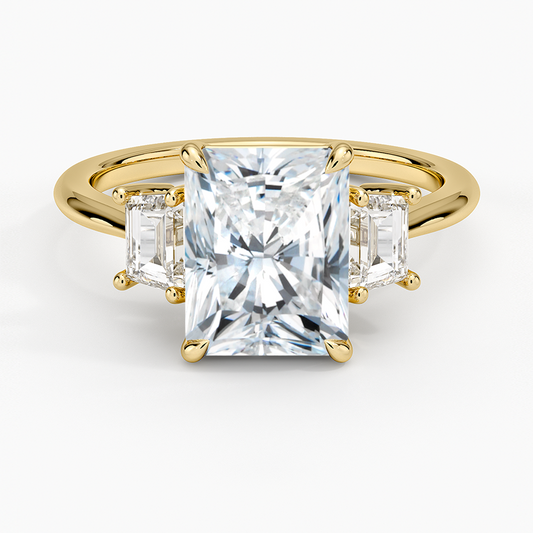 Embrace Three Stone Trapezoid Diamond Ring - Radiant Cut Center Stone
