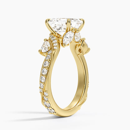 Grand Camellia Diamond Ring - Asscher Cut Center Stone
