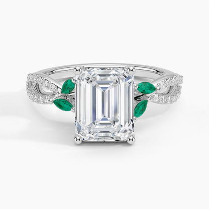 Luxe Willow Lab Emerald and Diamond Ring (1/8 ct. tw.) - Emerald Cut Center Stone