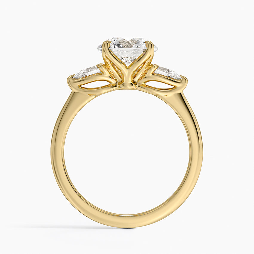 Fleur Three Stone Diamond Ring - Round Cut Center Stone