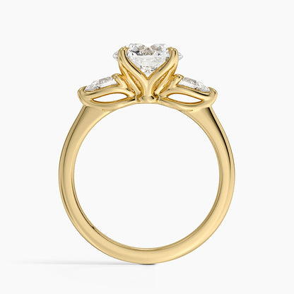 Fleur Three Stone Diamond Ring - Round Cut Center Stone