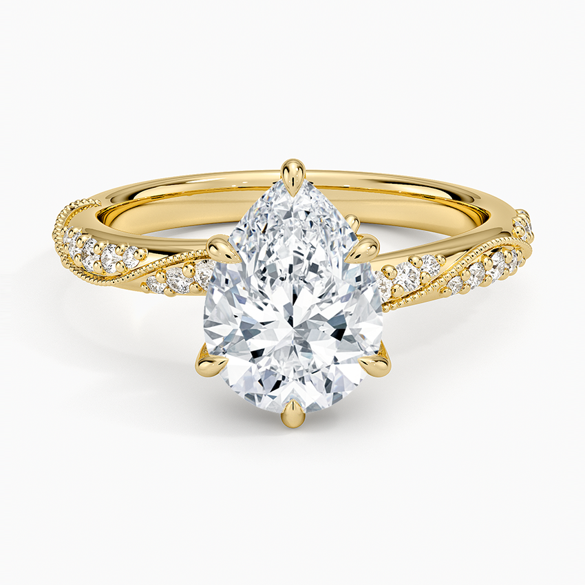 Camellia Hidden Accent 2.5mm Diamond Ring - Pear Center Stone
