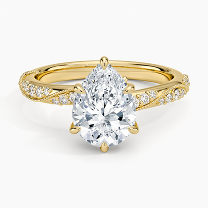 Camellia Hidden Accent 2.5mm Diamond Ring - Pear Center Stone