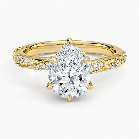 Camellia Hidden Accent 2.5mm Diamond Ring - Pear Center Stone