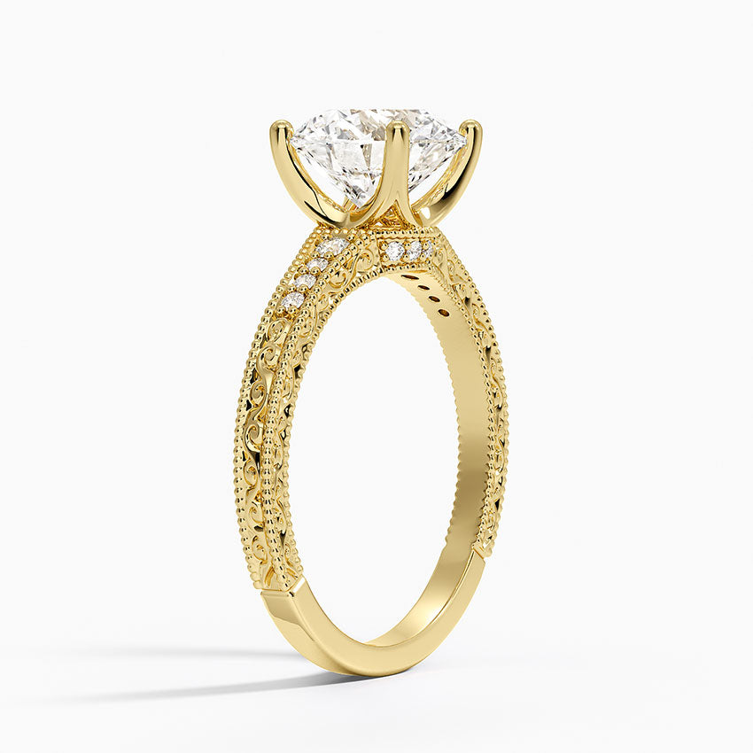 Hudson Engraved Diamond Ring - Round Center Stone