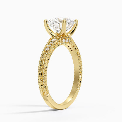 Hudson Engraved Diamond Ring - Round Center Stone