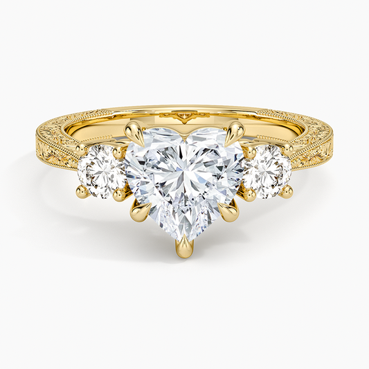 Elsie Three Stone Engraved Diamond Ring (1/3 ct. tw.) - Heart Center Stone