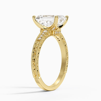 Hudson Engraved Diamond Ring - Emerald Cut Center Stone