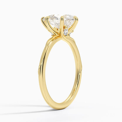 Adorned Camellia Milgrain Diamond Ring - Pear Cut Center Stone
