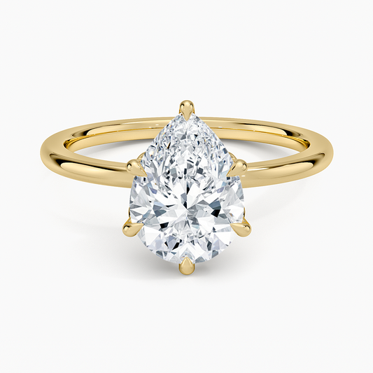 Petal Six Prong Diamond Ring - Pear Center Stone