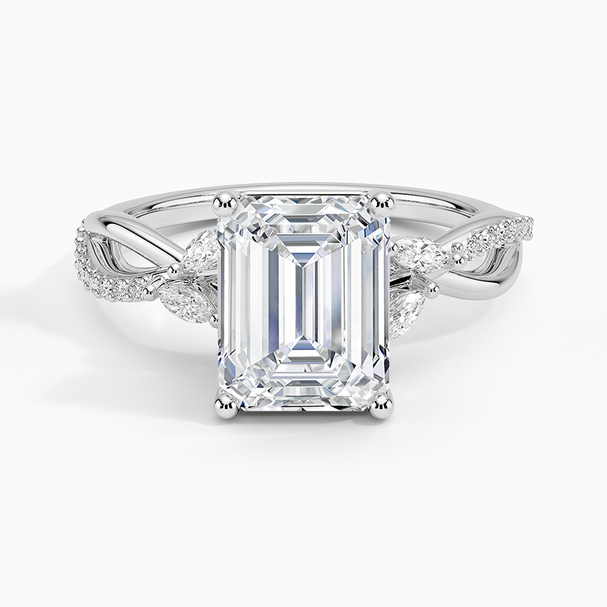 Petite Twisted Willow Diamond Ring - Emerald Cut Center Stone