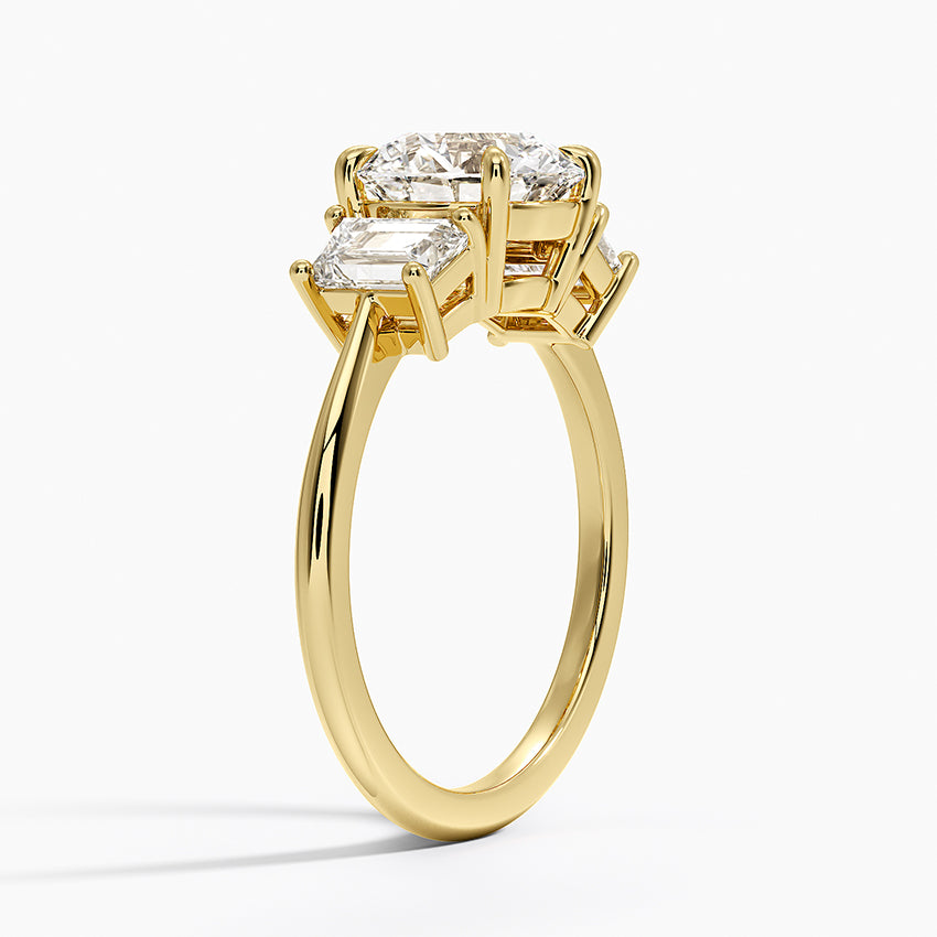 Luxe Embrace Three Stone Trapezoid Diamond Ring - Round Cut Center Stone