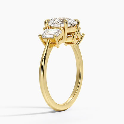 Luxe Embrace Three Stone Trapezoid Diamond Ring - Round Cut Center Stone