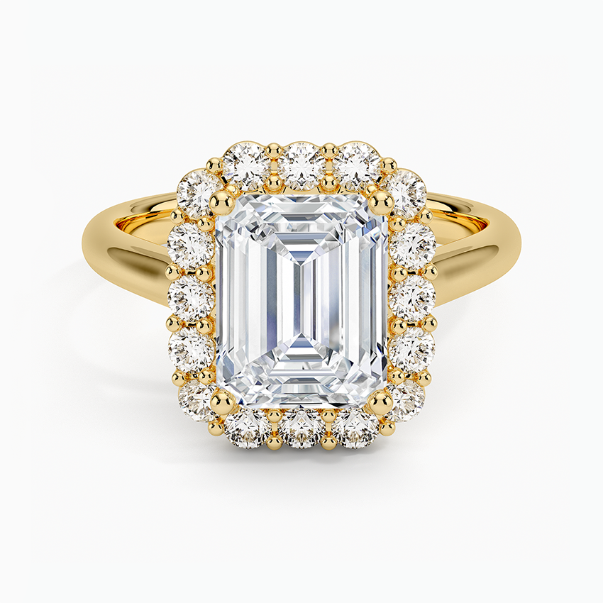 Lotus Flower Halo Diamond Ring (1/4 ct. tw.) - Emerald Cut Center Stone