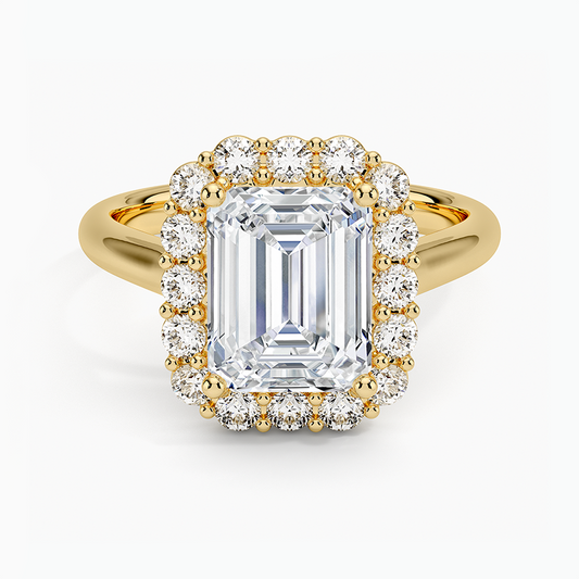 Lotus Flower Halo Diamond Ring (1/4 ct. tw.) - Emerald Cut Center Stone