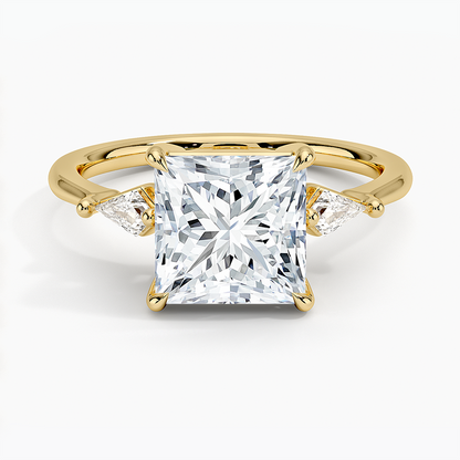 Cometa Three Stone Diamond Ring - Princess Cut Center Stone
