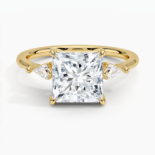 Cometa Three Stone Diamond Ring - Princess Cut Center Stone