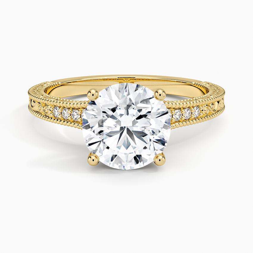 Hudson Engraved Diamond Ring - Round Center Stone