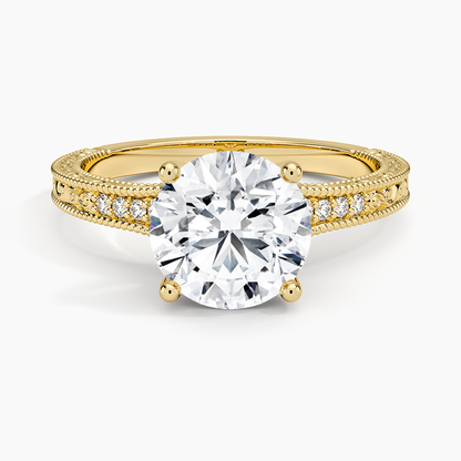 Hudson Engraved Diamond Ring - Round Center Stone