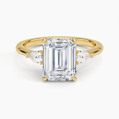 Petite Opera Three Stone Diamond Ring (1/4 ct. tw.) - Emerald Cut Center Stone