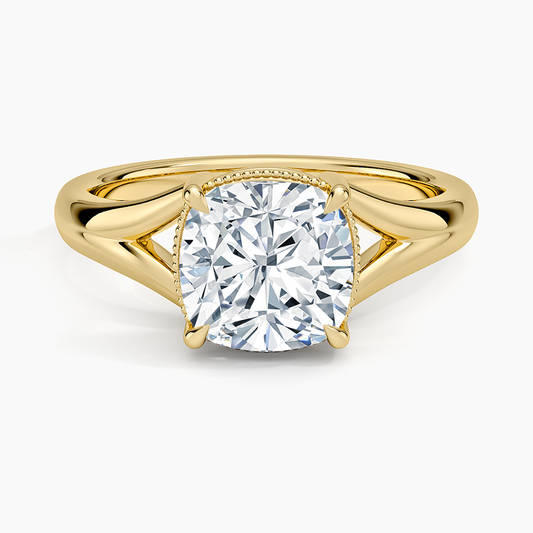 Cora Split Shank Solitaire Ring - Cushion Cut Center Stone