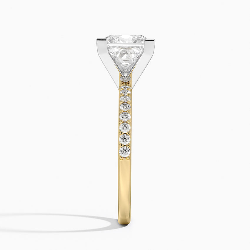 Petite Shared Prong Half Coverage Diamond Ring - Princess Cut Center Stone