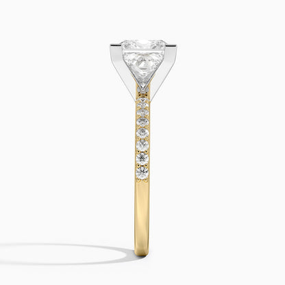 Petite Shared Prong Half Coverage Diamond Ring - Princess Cut Center Stone