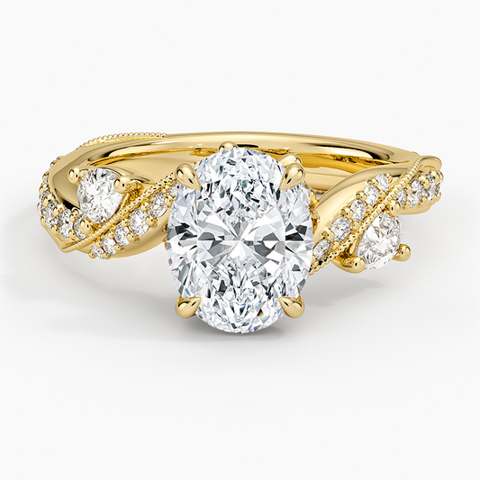 Grand Camellia Diamond Ring - Oval Center Stone