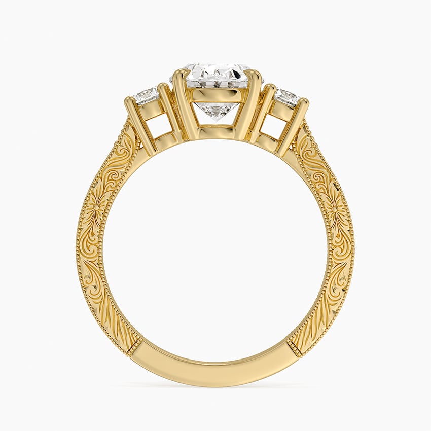 Elsie Three Stone Engraved Diamond Ring (1/3 ct. tw.) - Oval Center Stone