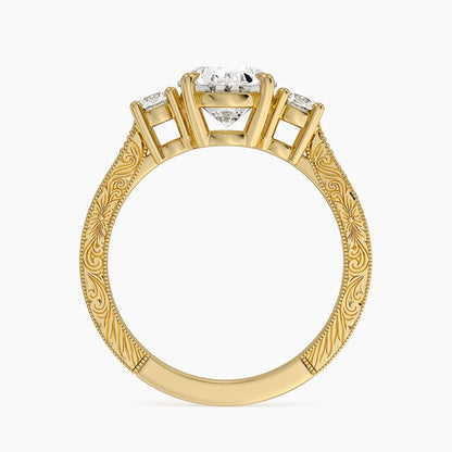 Elsie Three Stone Engraved Diamond Ring (1/3 ct. tw.) - Oval Center Stone